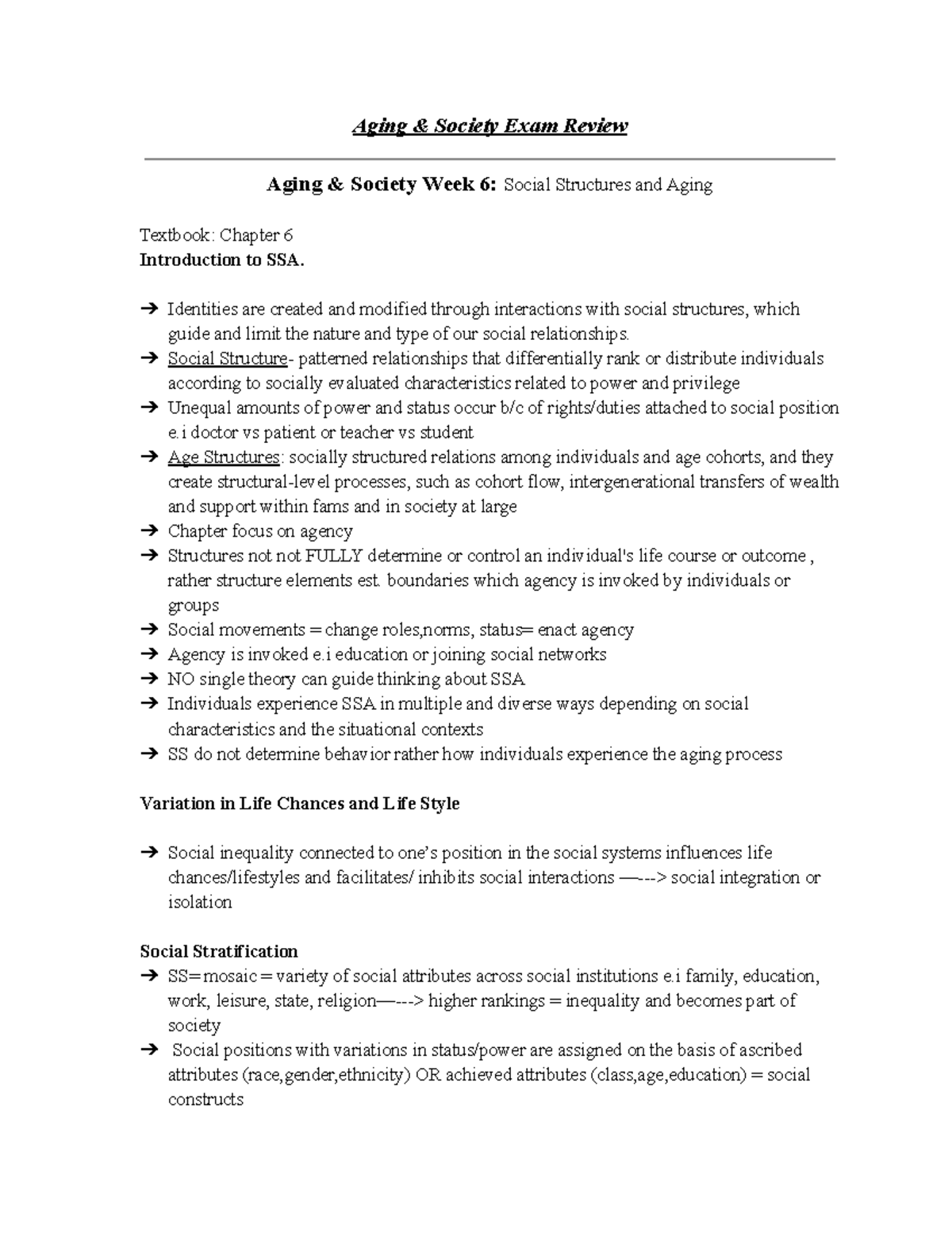 Week 6 textbook notes - Aging & Society Exam Review Aging & Society ...