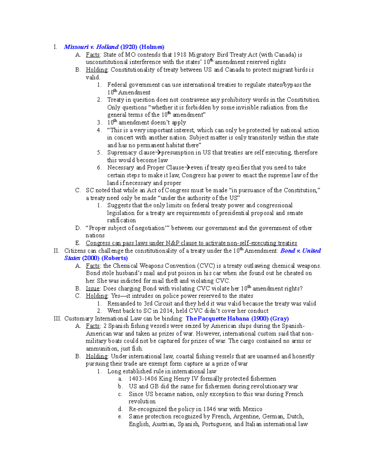 Constitutional Law Prof. Newman 1 I. Missouri v. Holland (1920