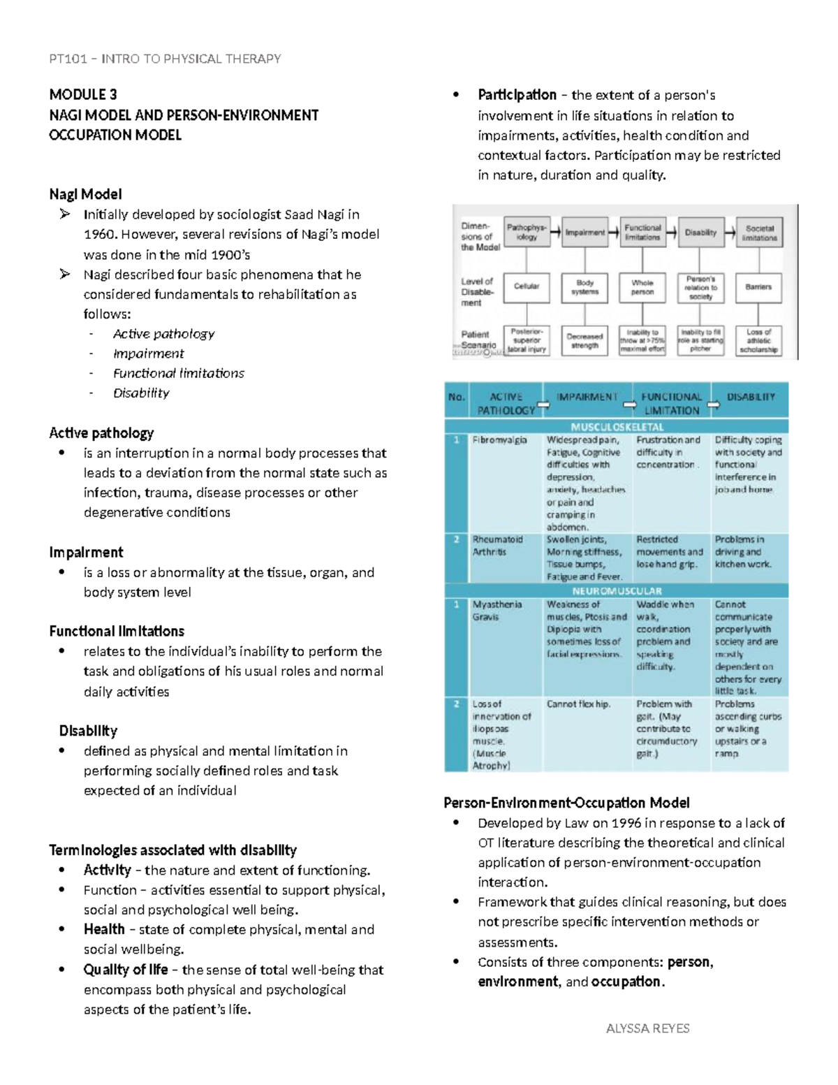 NAGI AND PEO Reviewer - PT101 – INTRO TO PHYSICAL THERAPY MODULE 3 NAGI ...