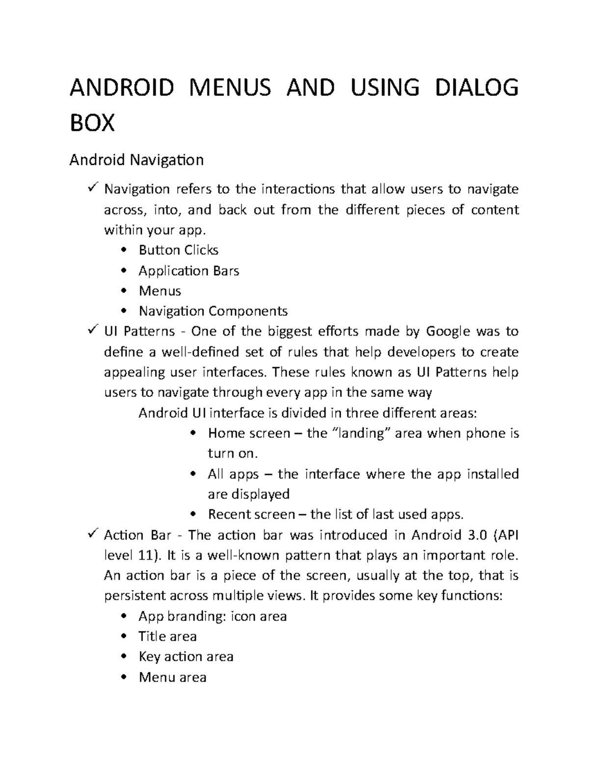 Z Notes In Android Menus And Using Dialog Box Android Menus And