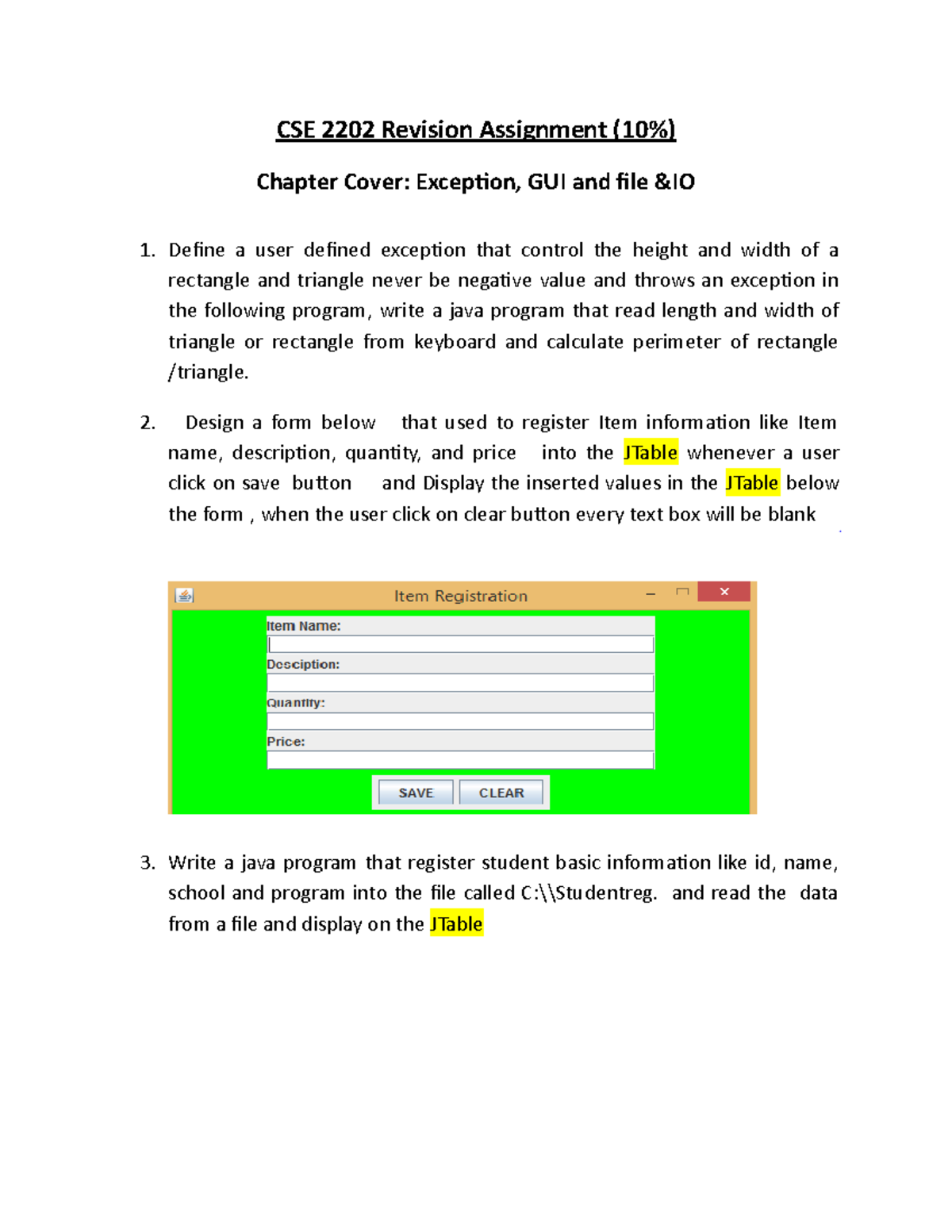 worksheet for Object Oriented Programming with Java Worksheet - CSE ...