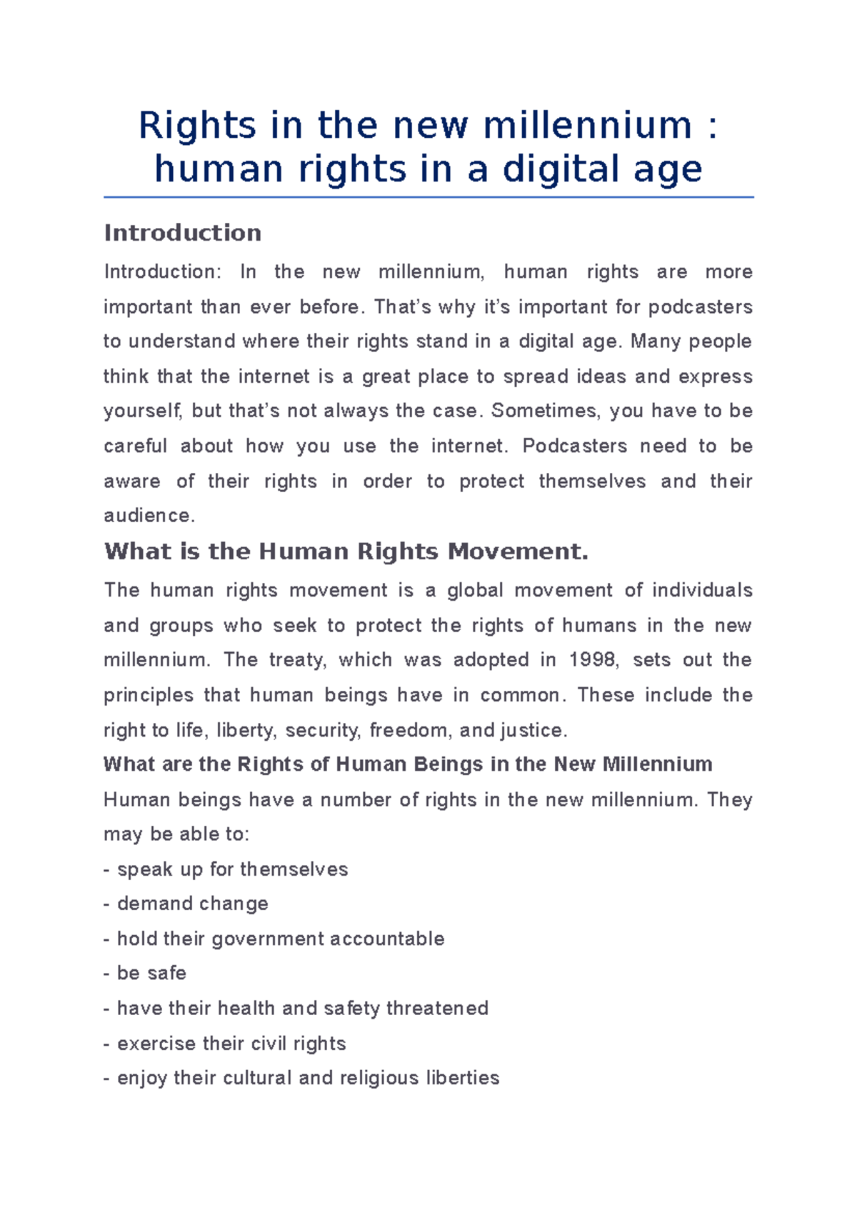 Rights in the new millennium human rights in a digital age - Rights in ...