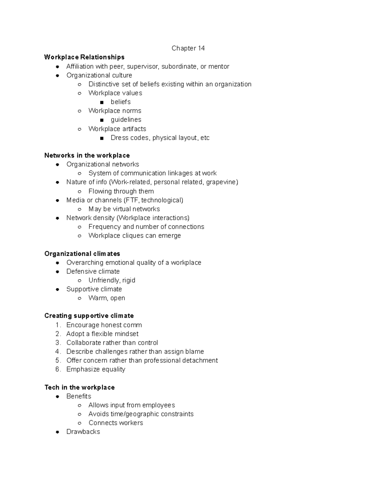 Exam 3 study guide copy - Chapter 14 Workplace Relationships ...