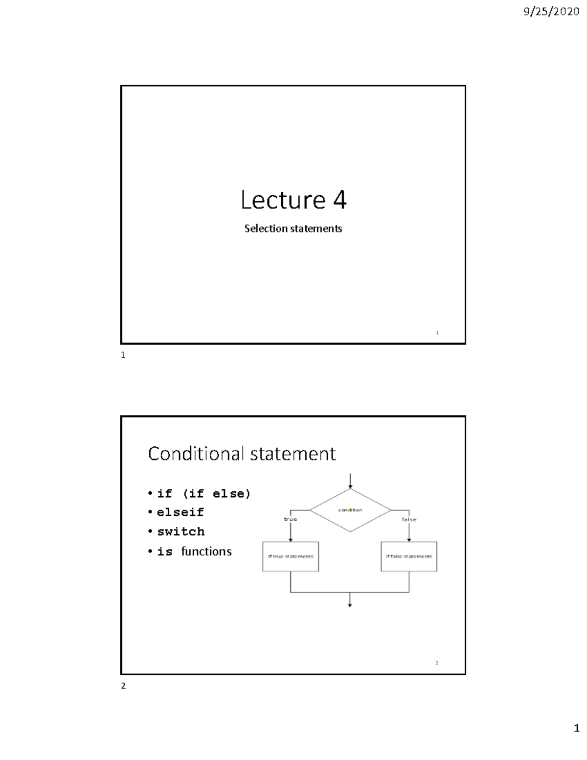 Selection Statements in MATLAB - Studocu