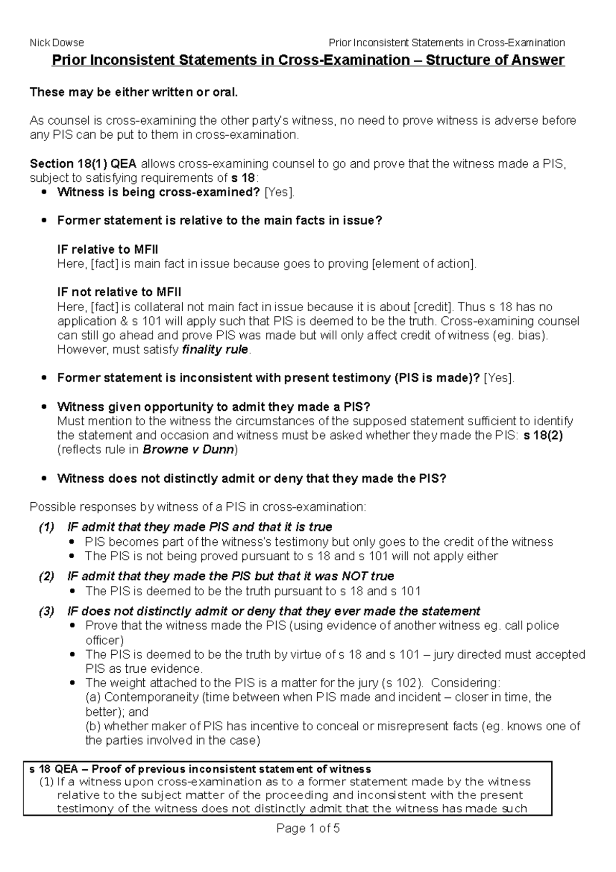 Prior Inconsistent Statements in Cross-Examination rn - As counsel is ...