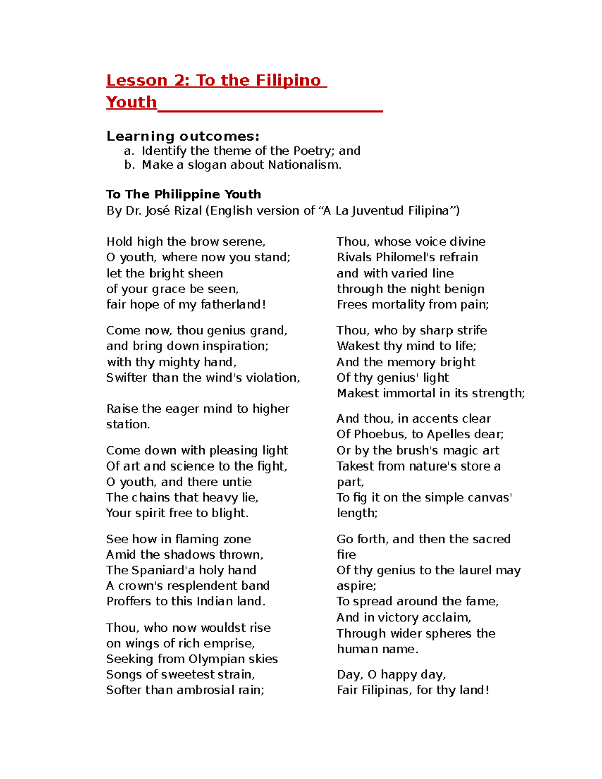 Chapter+3+Lesson+2 - the best - Lesson 2: To the Filipino Youth ...