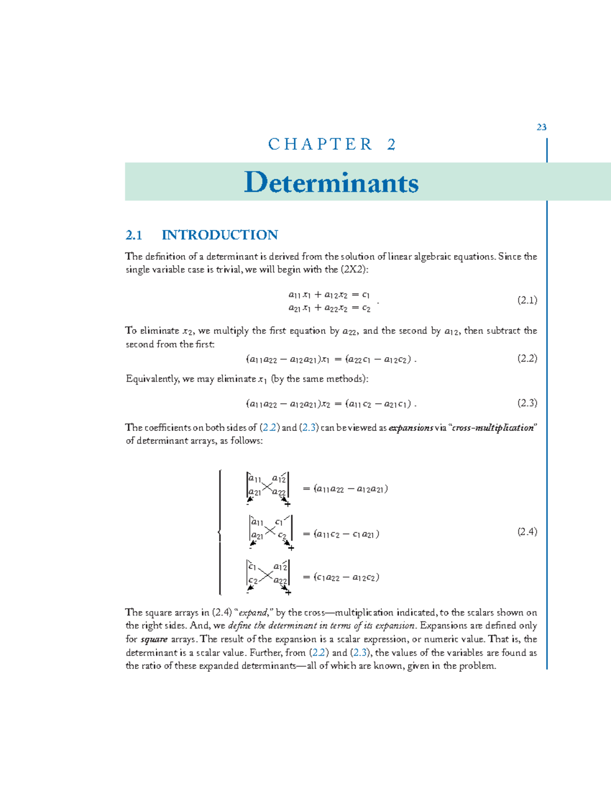 Matrices in Engineering Problems 3 - 23 C H A P T E R 2 Determinants 2 ...