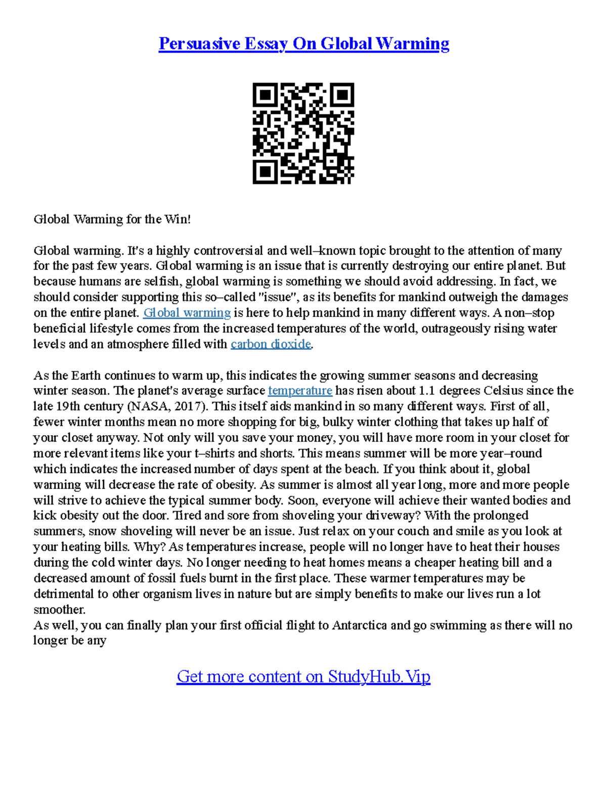 thesis for global warming persuasive essay