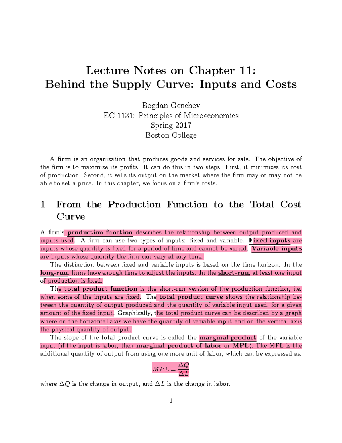 Econ Chapter 11 - Lecture Notes - Lecture Notes on Chapter 11: Behind ...