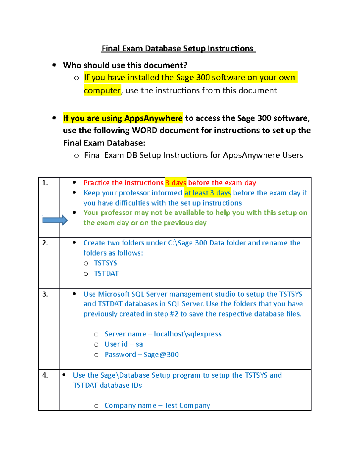 Final Exam DB Setup Instructions for Installed Sage Users - Final Exam ...