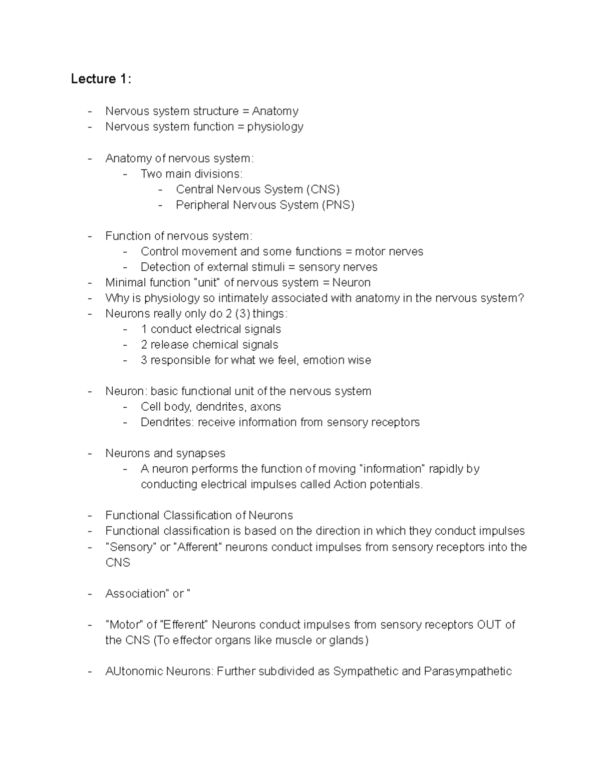 Biomedical physiology Lecture 1 Nervous system structure = Anatomy