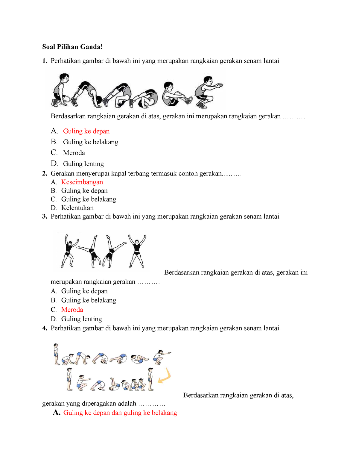 Lkpd Pilgan Dan Esay Lkpd Senam Lantai Soal Pilihan Ganda 1