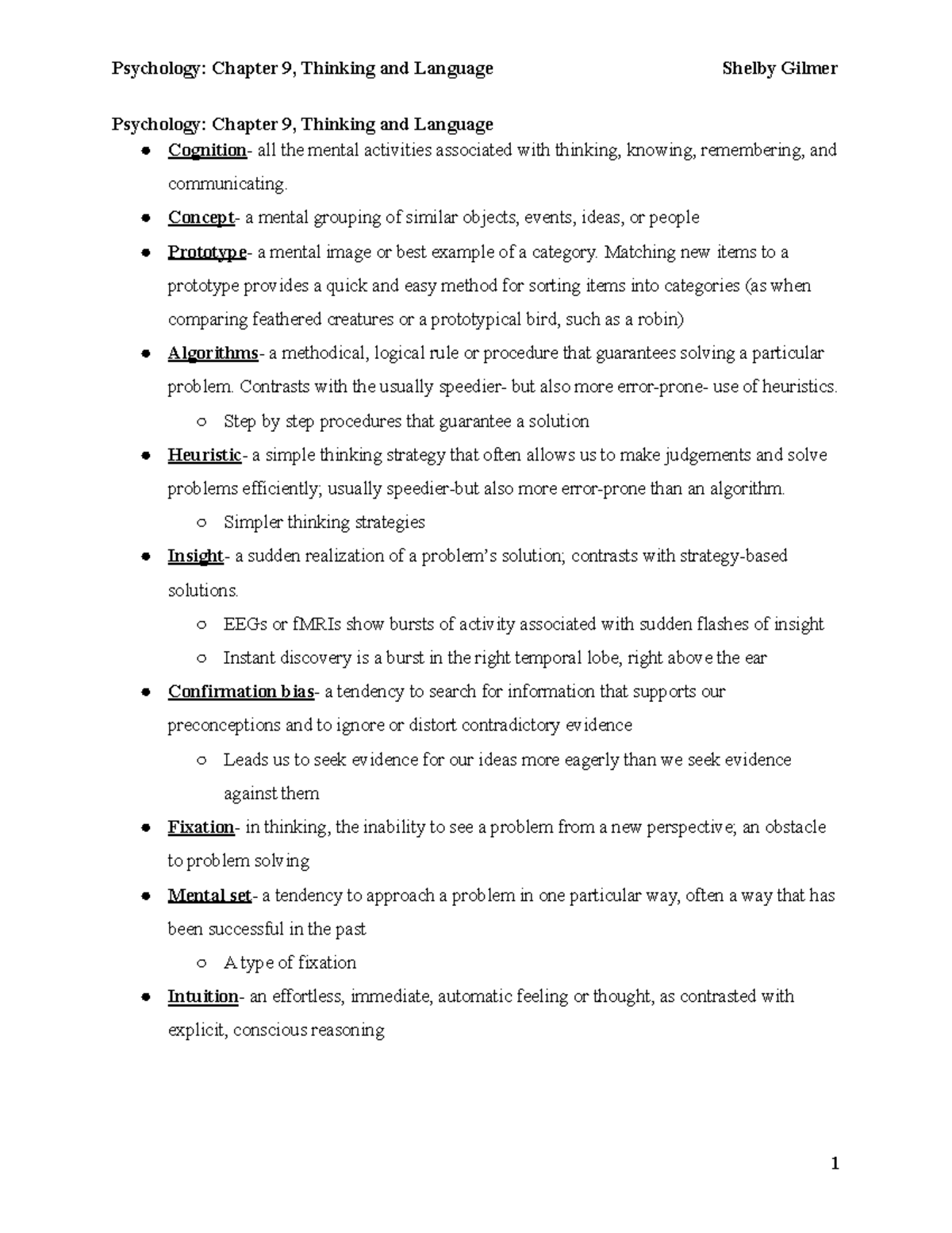 Psychology: Chapter 9, Thinking And Language - Psychology: Chapter 9 ...