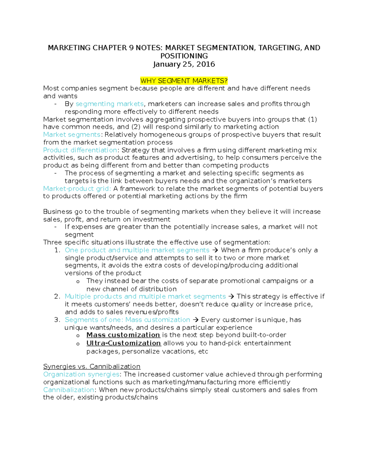 Marketing Chapter Summary 9 Notes Marketing Chapter 9 Notes Market