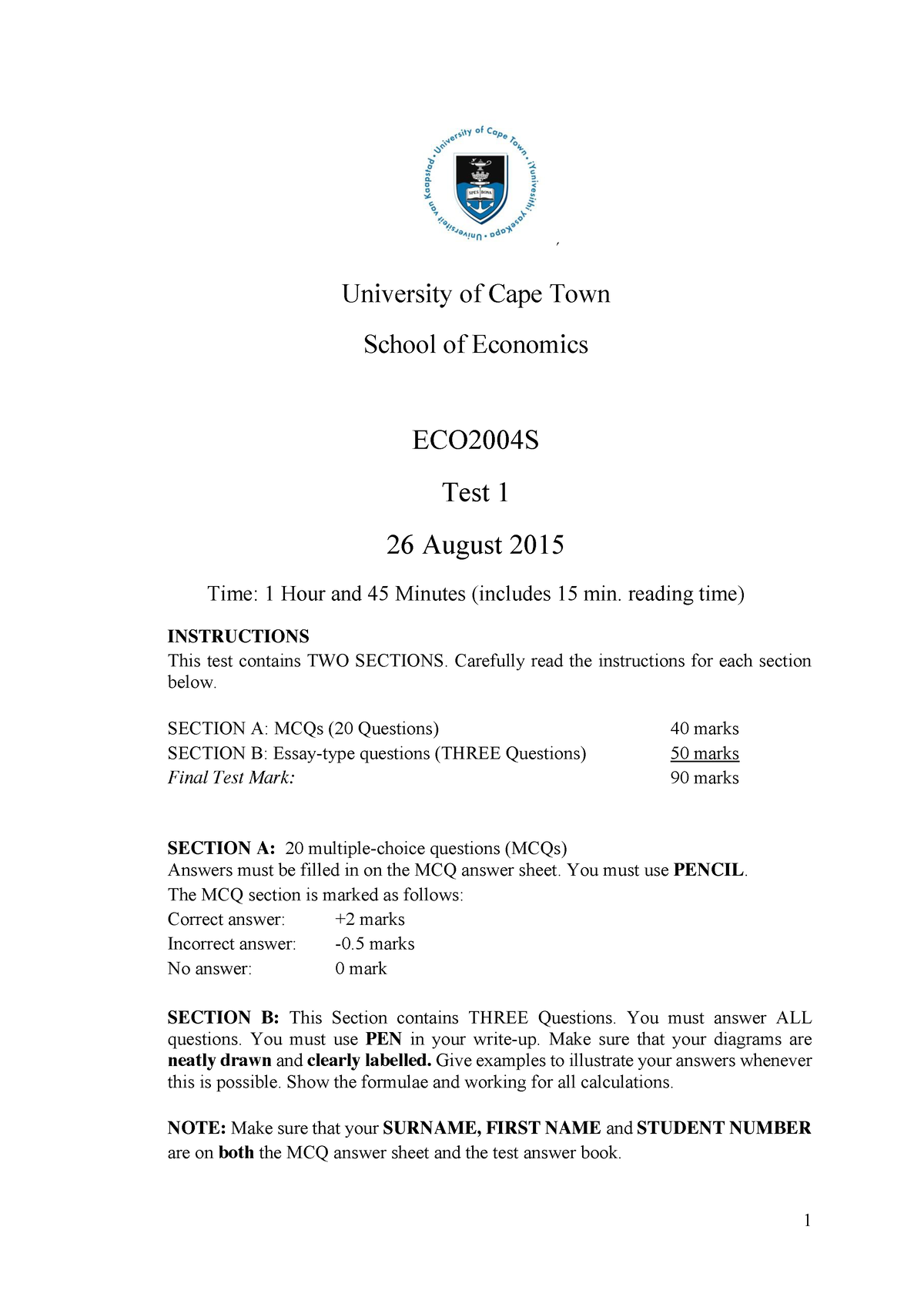 ECO2004 STest+1+2015 +after+moderation - ́ University Of Cape Town ...