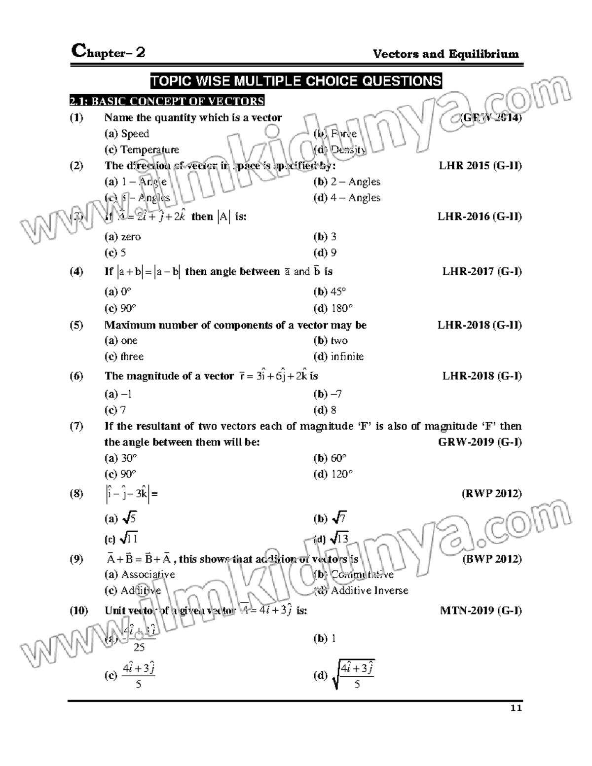 11th class notes 2024 physics ch 2 - Vectors and Equilibrium TOPIC WISE ...