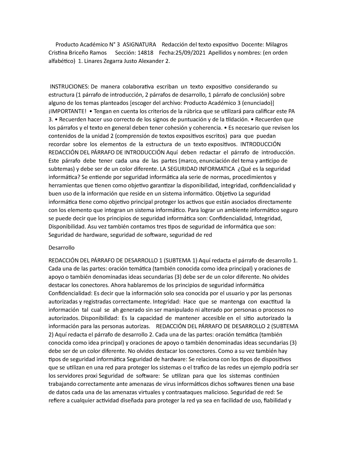 Documento Producto Acad Mico N Asignatura Redacci N Del Texto Expositivo Docente