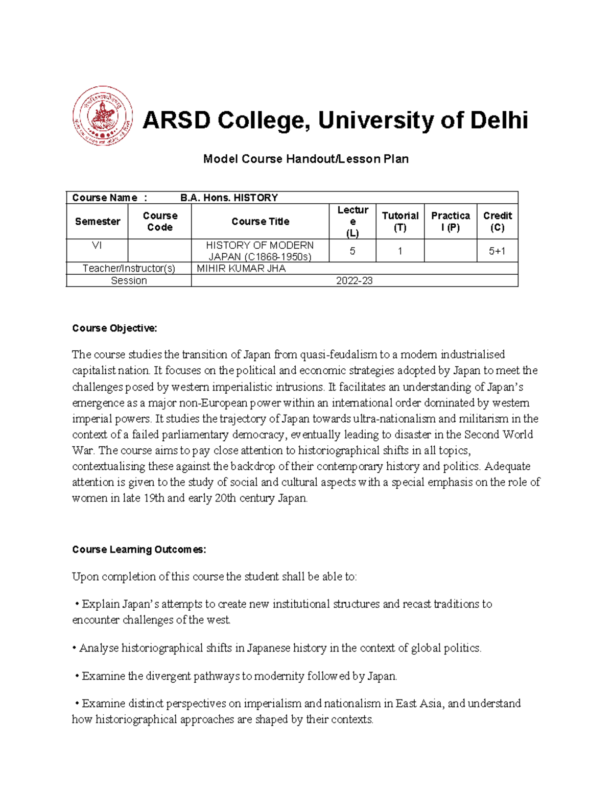 History of Modern Japan c1868 1950s Theory - ARSD College, University ...