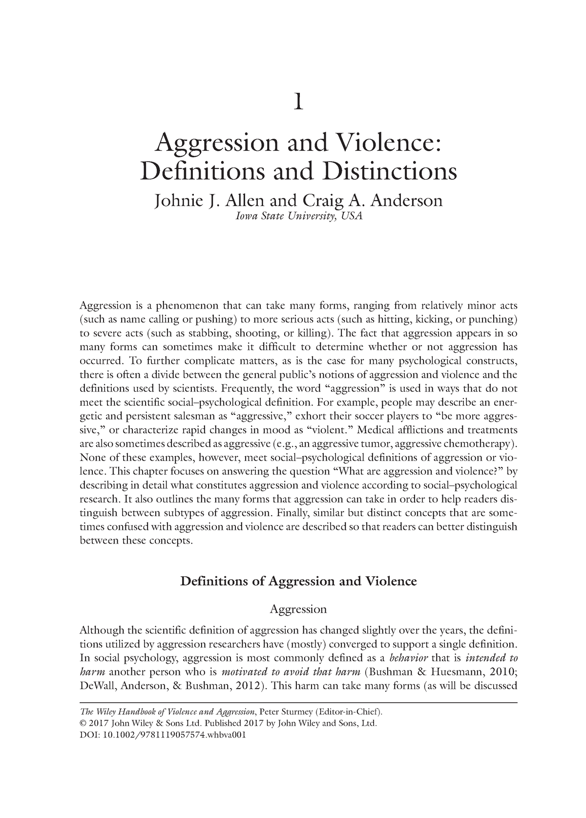 Lectura - The Wiley Handbook Of Violence And Aggression , Peter Sturmey ...