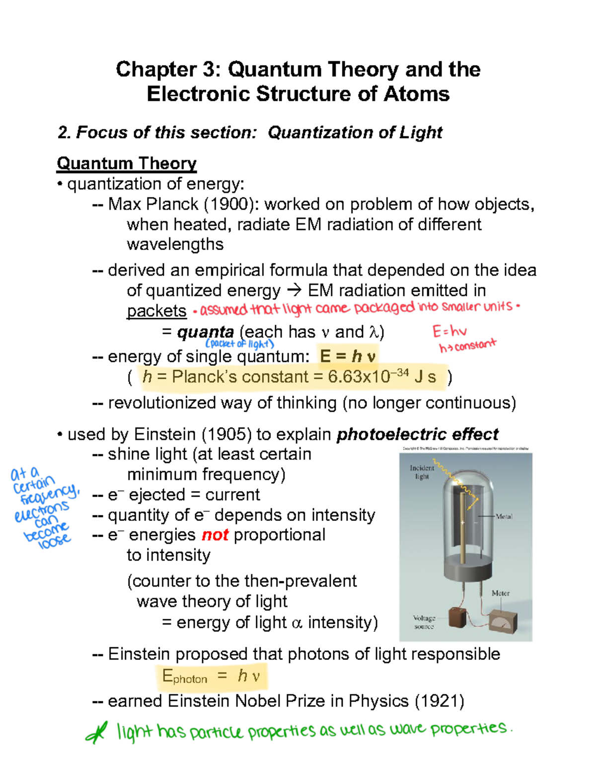 Ch.3 Quantization of Light Chapter 3 Quantum Theory and the Electronic Structure of Atoms