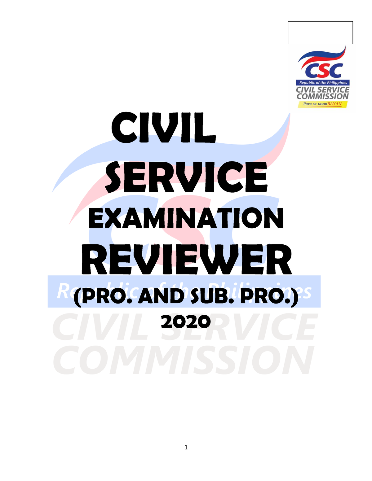 Civil Service EXAM Reviewer CIVIL SERVICE EXAMINATION REVIEWER PRO AND SUB PRO The