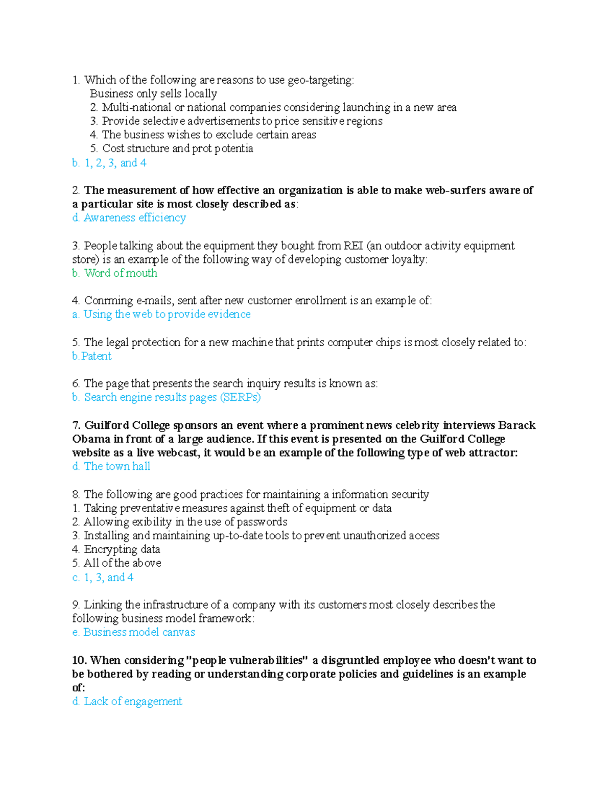 Final Exam (Revised) Which of the following are reasons to