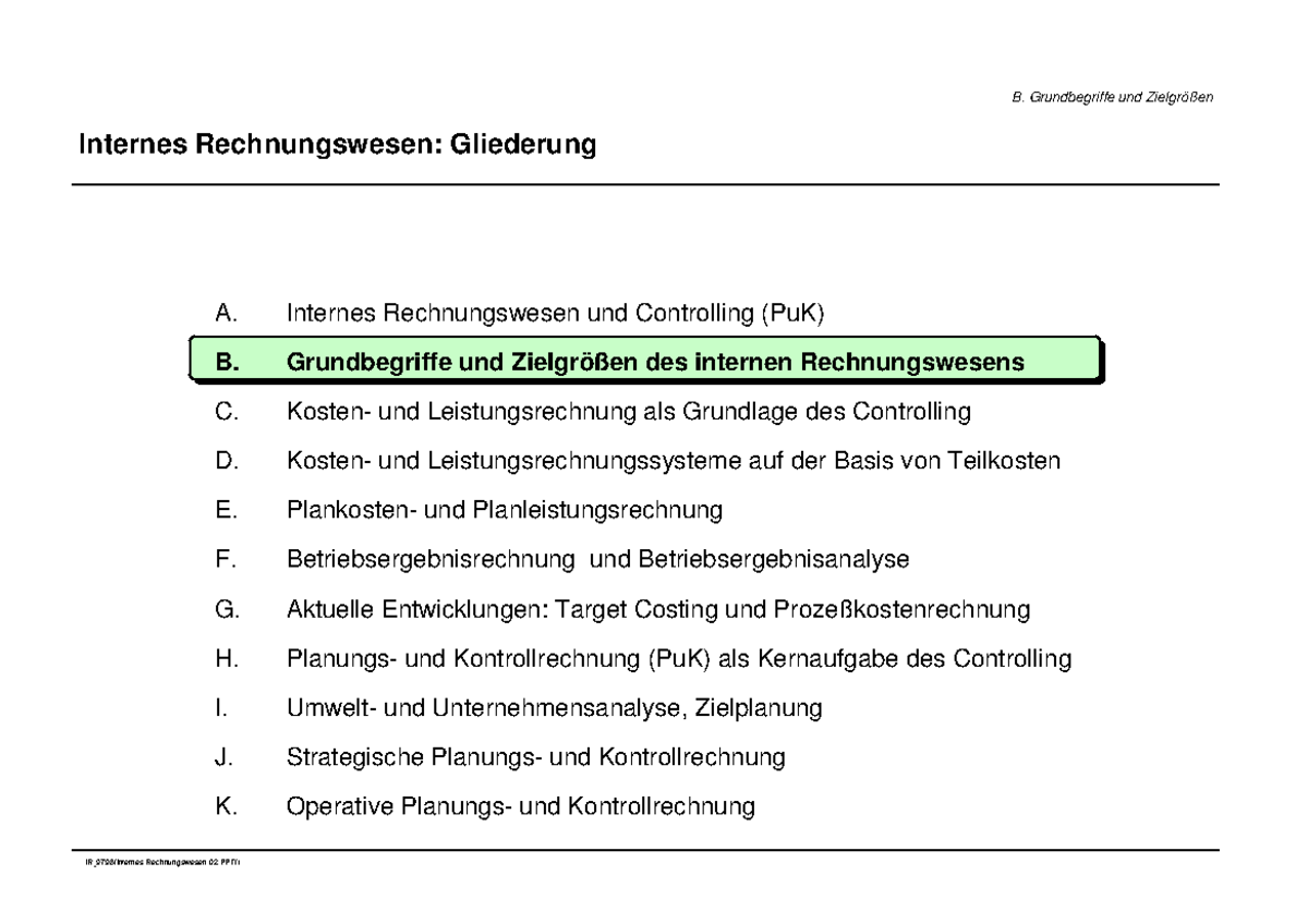 Internes Rechnungswesen - LS Grundbegriffe Und Zielgrößen - A. Internes ...