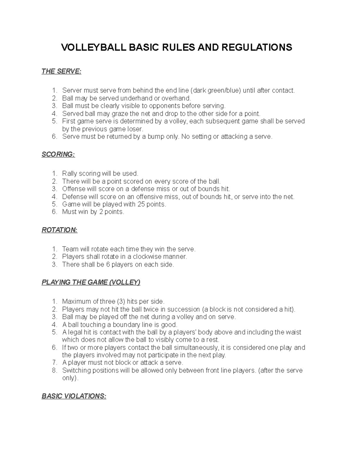 Volleyball Basic Rules AND Regulations AND Volleyball Skills 