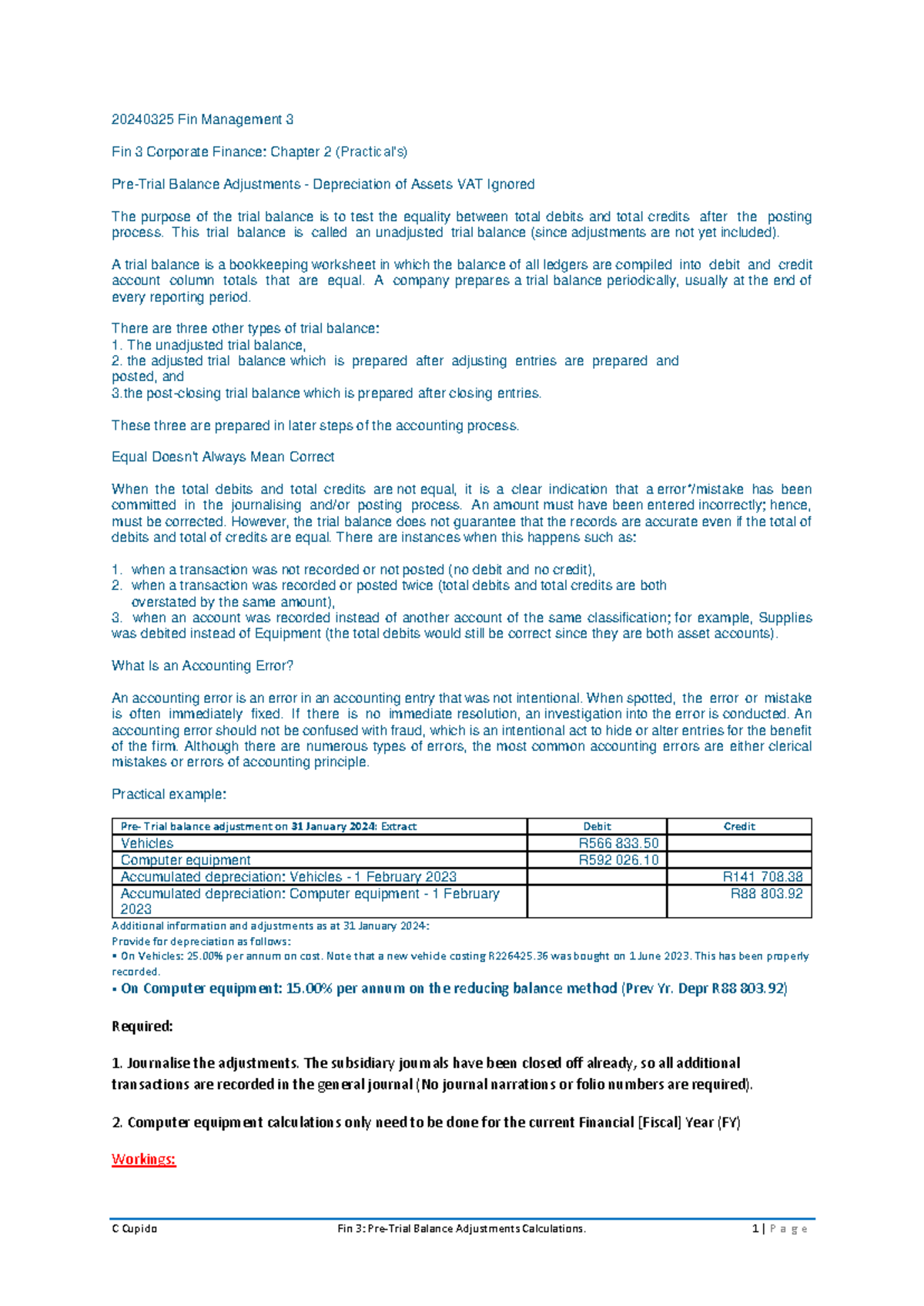 Pre Trial Balance & Jnl Adjustments 20240325 - C Cupido Fin 3: Pre ...