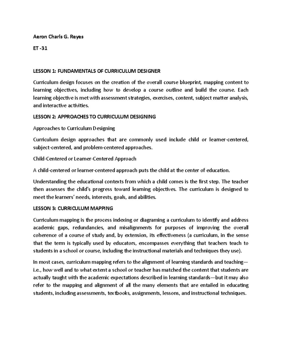 Module 3 Implementing of Curriculum - Aeron Charls G. Reyes ET - LESSON ...