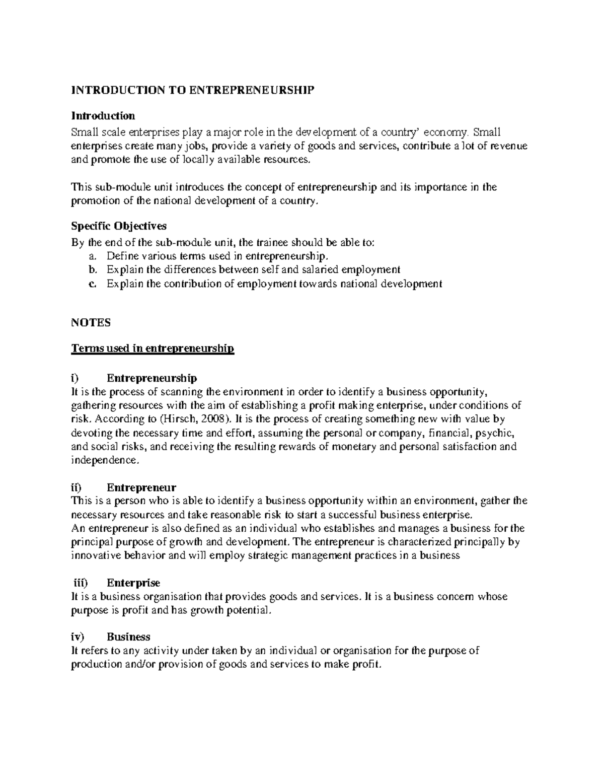 Topic 1 Introduction TO Entrepreneurship - INTRODUCTION TO ...