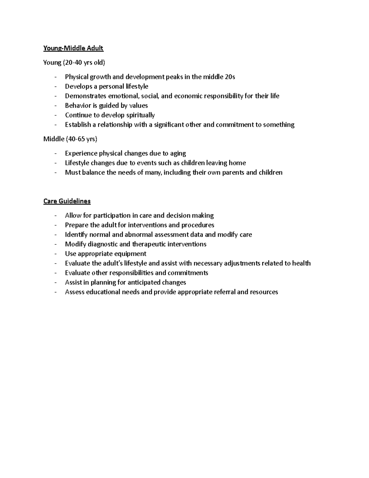 Population Specific Care-Adult - Young-Middle Adult Young (20-40 yrs ...