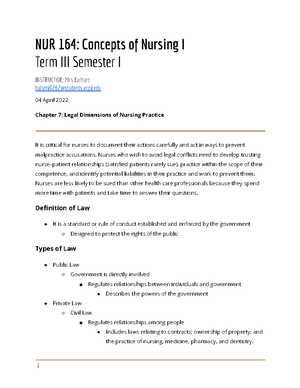 NUR 164 Chapter 5 - NUR 164: Concepts of Nursing I Term III Semester I ...
