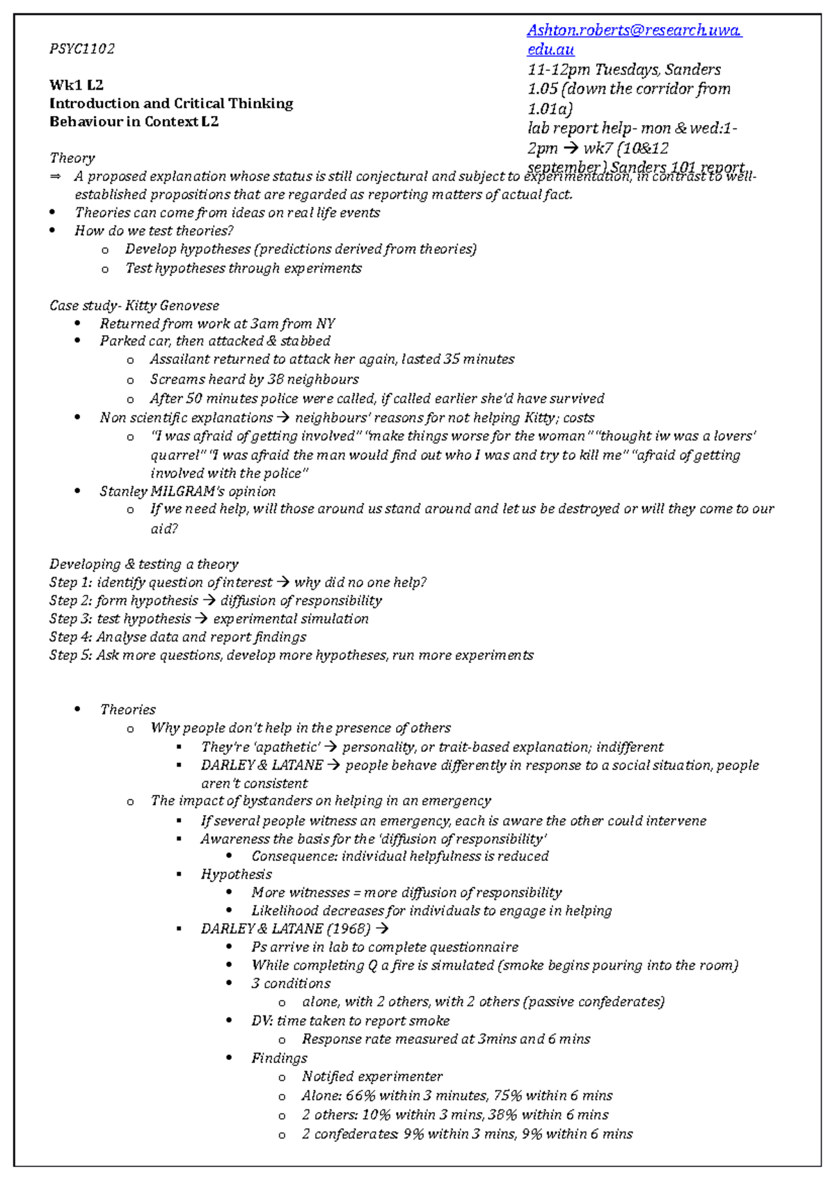 PSYC1102 Lecture Notes - PSYC Wk1 L Introduction and Critical Thinking ...
