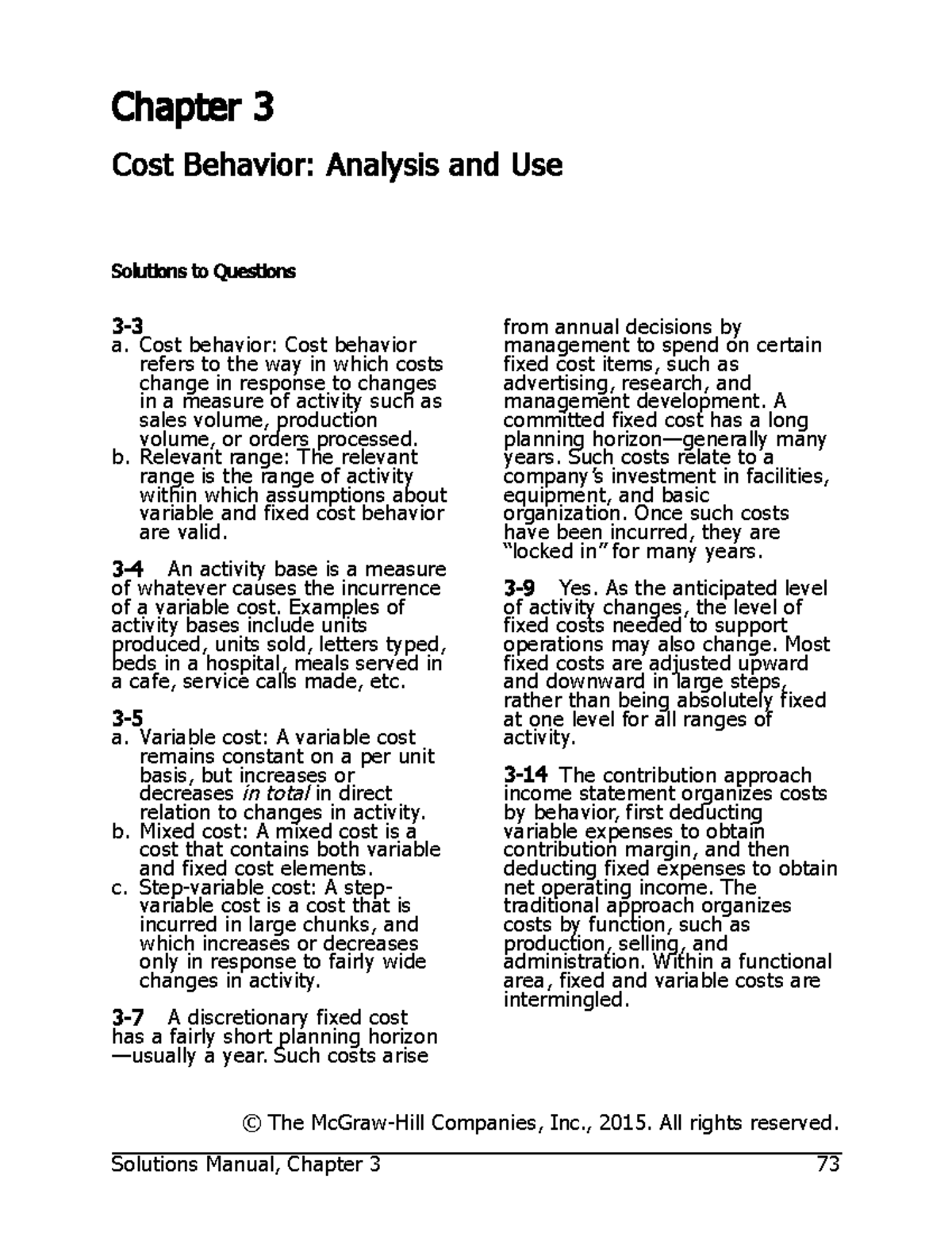 Solution To Chapter 3 Managerial Accounting - Chapter 3 Cost Behavior ...