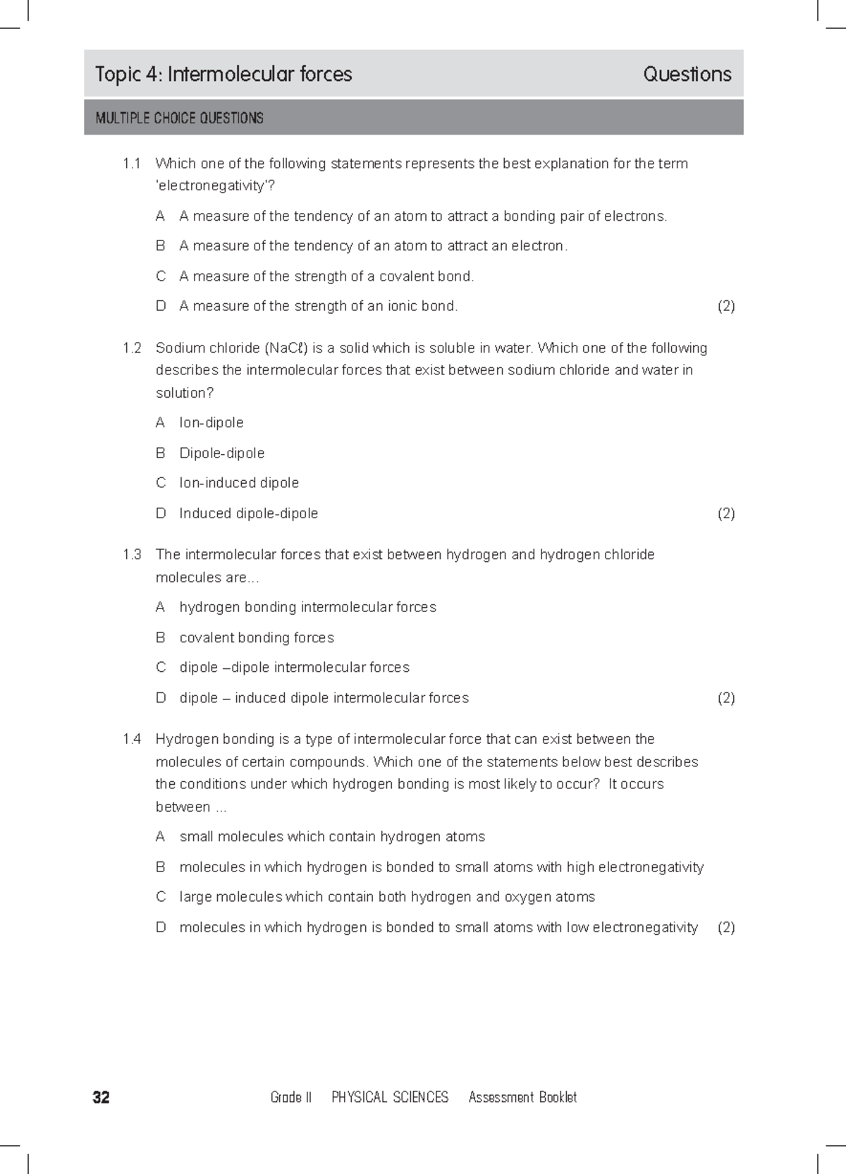 11.4 Intermolecular forces - Grade 11 PHYSICAL SCIENCES Assessment ...