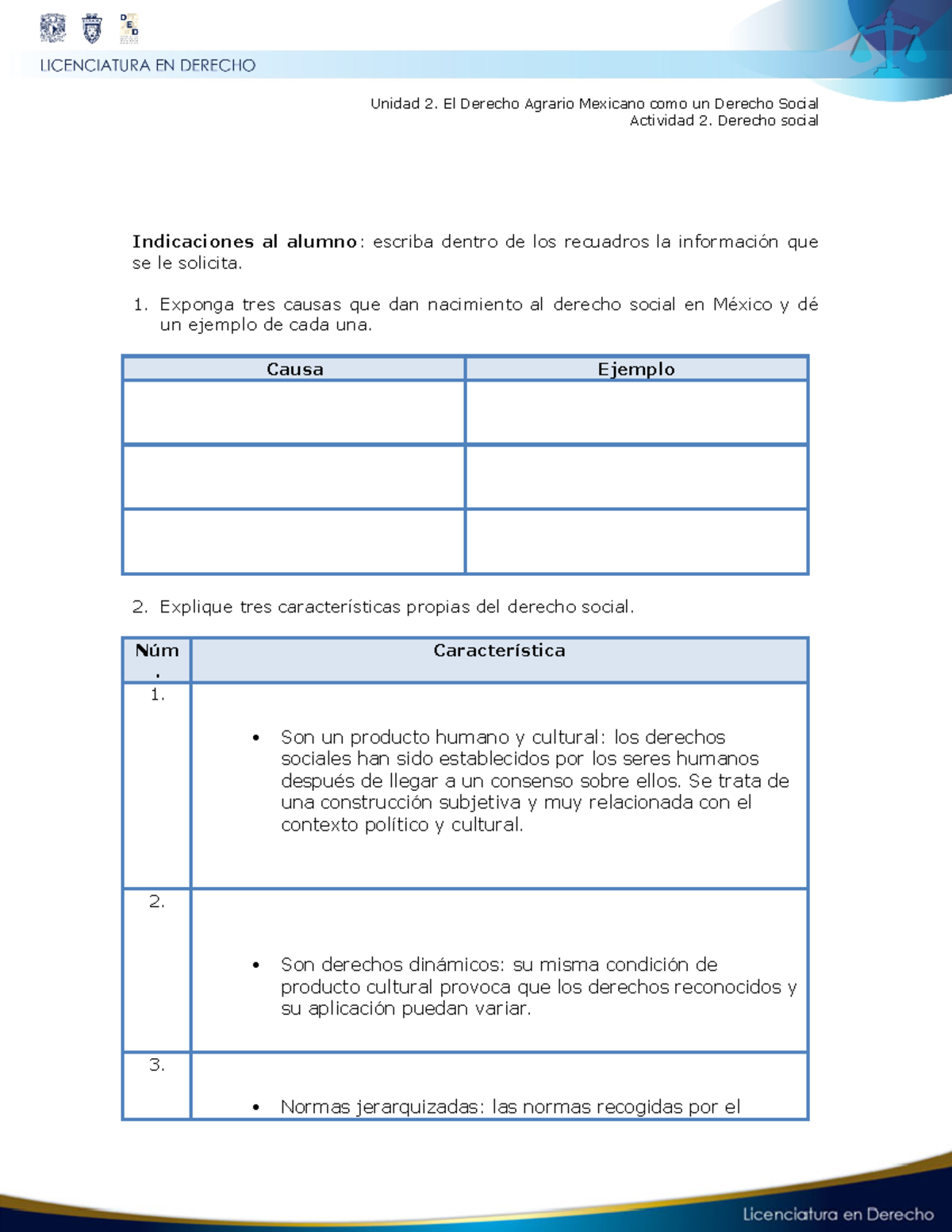 Actividad 2 U2 - Tarea Derecho Agrario - Unidad 2. El Derecho Agrario ...