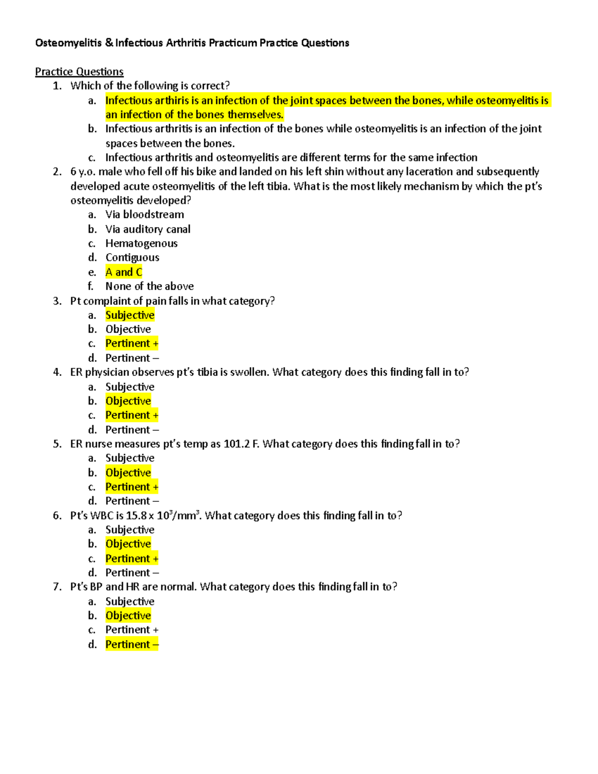 ID Practicum Osteo & Joint Osteomyelitis & Infectious Arthritis