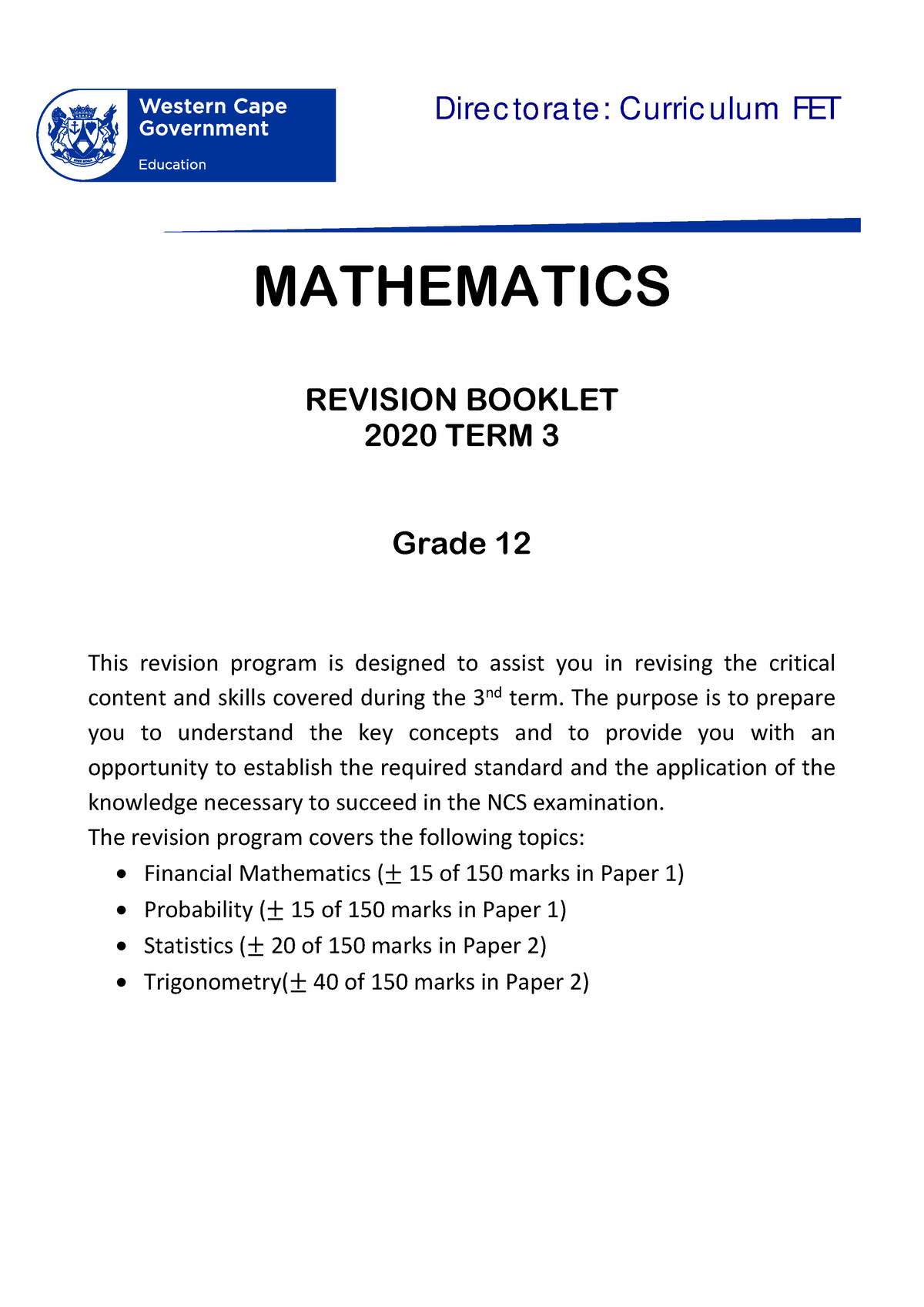 mathematics assignment grade 12 term 3