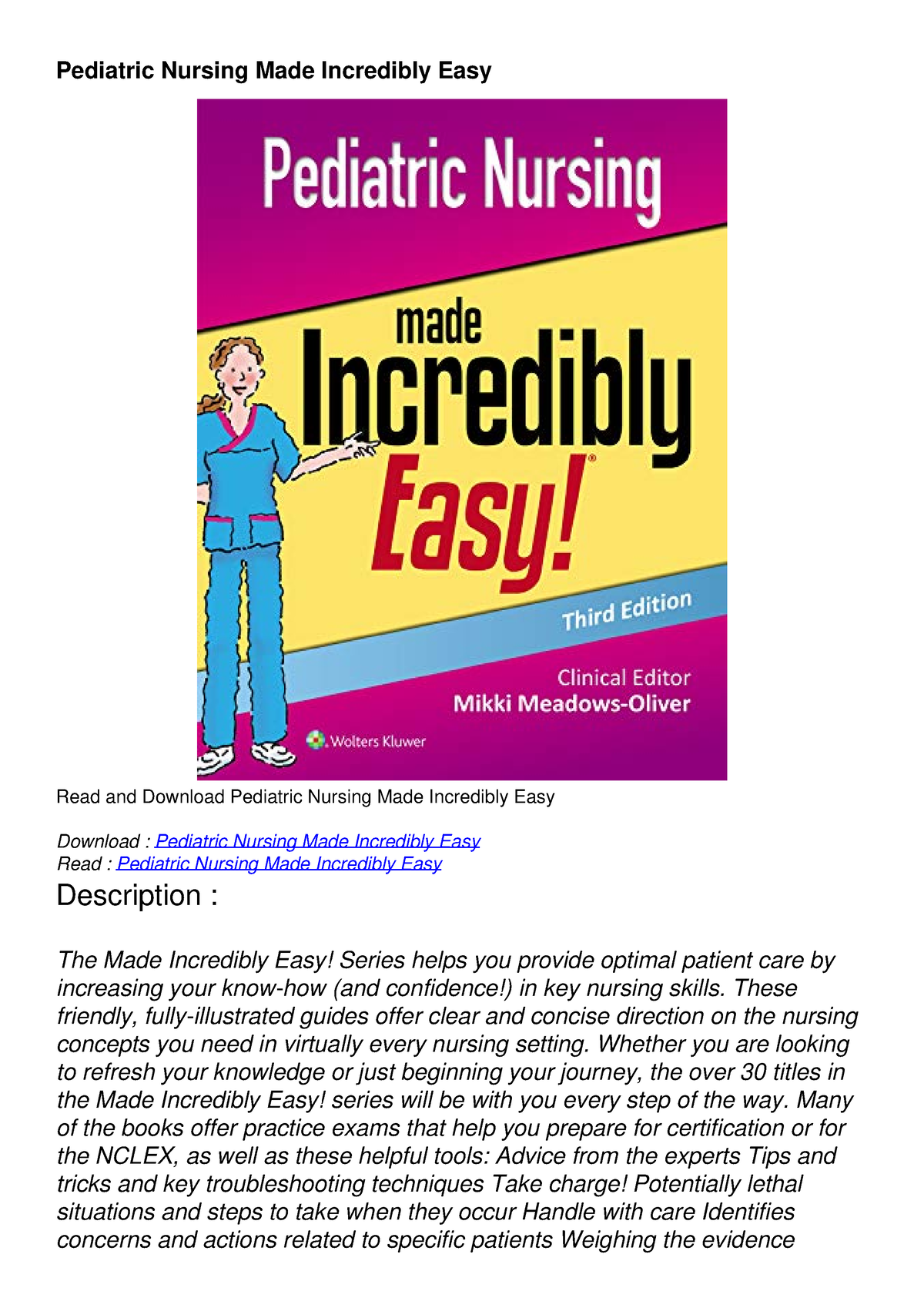 PDF DOWNLOAD Pediatric Nursing Made Incredibly Easy Pediatric   Thumb 1200 1698 