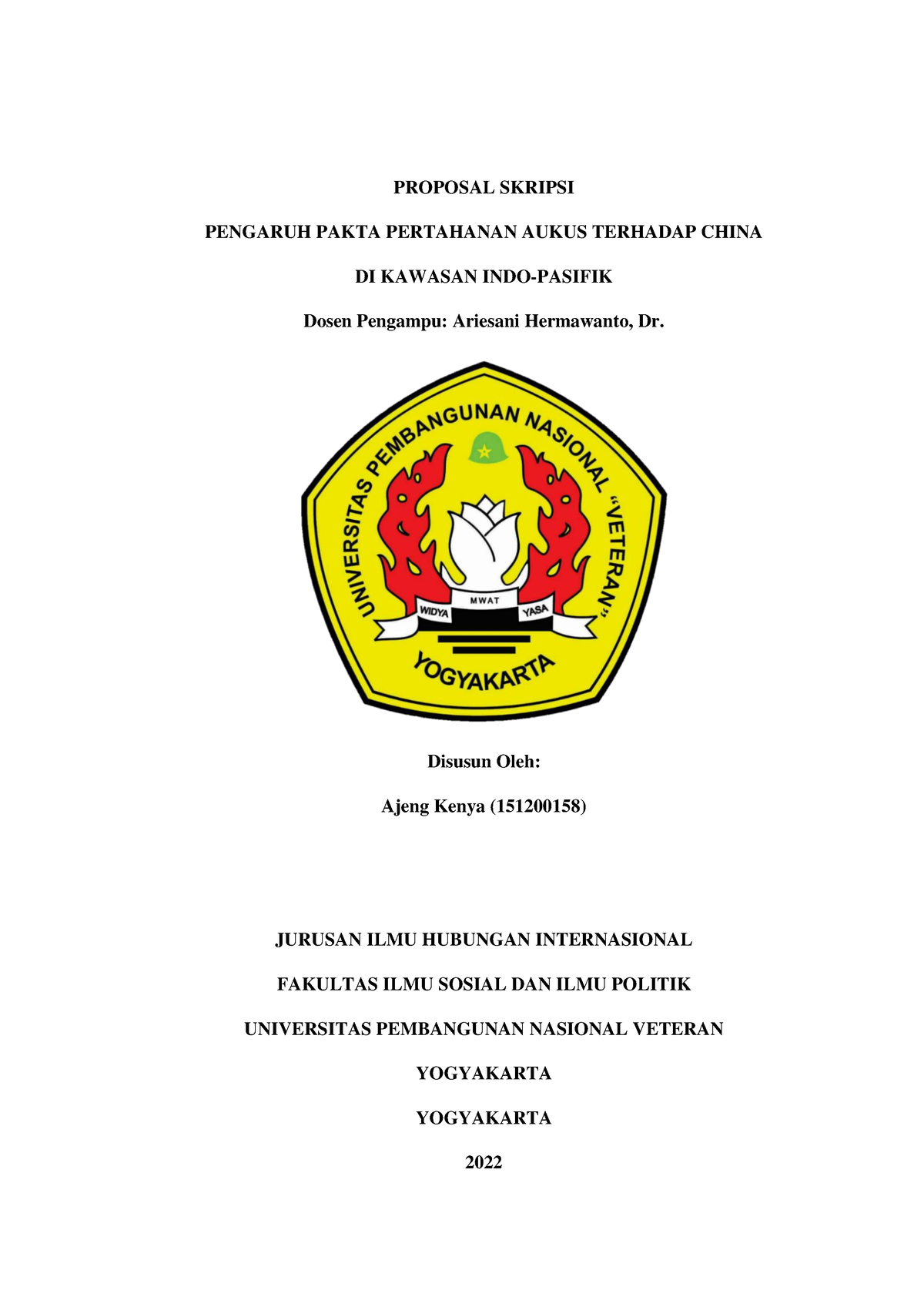 2001 58 UTS Proposal SHI - PROPOSAL SKRIPSI PENGARUH PAKTA PERTAHANAN ...