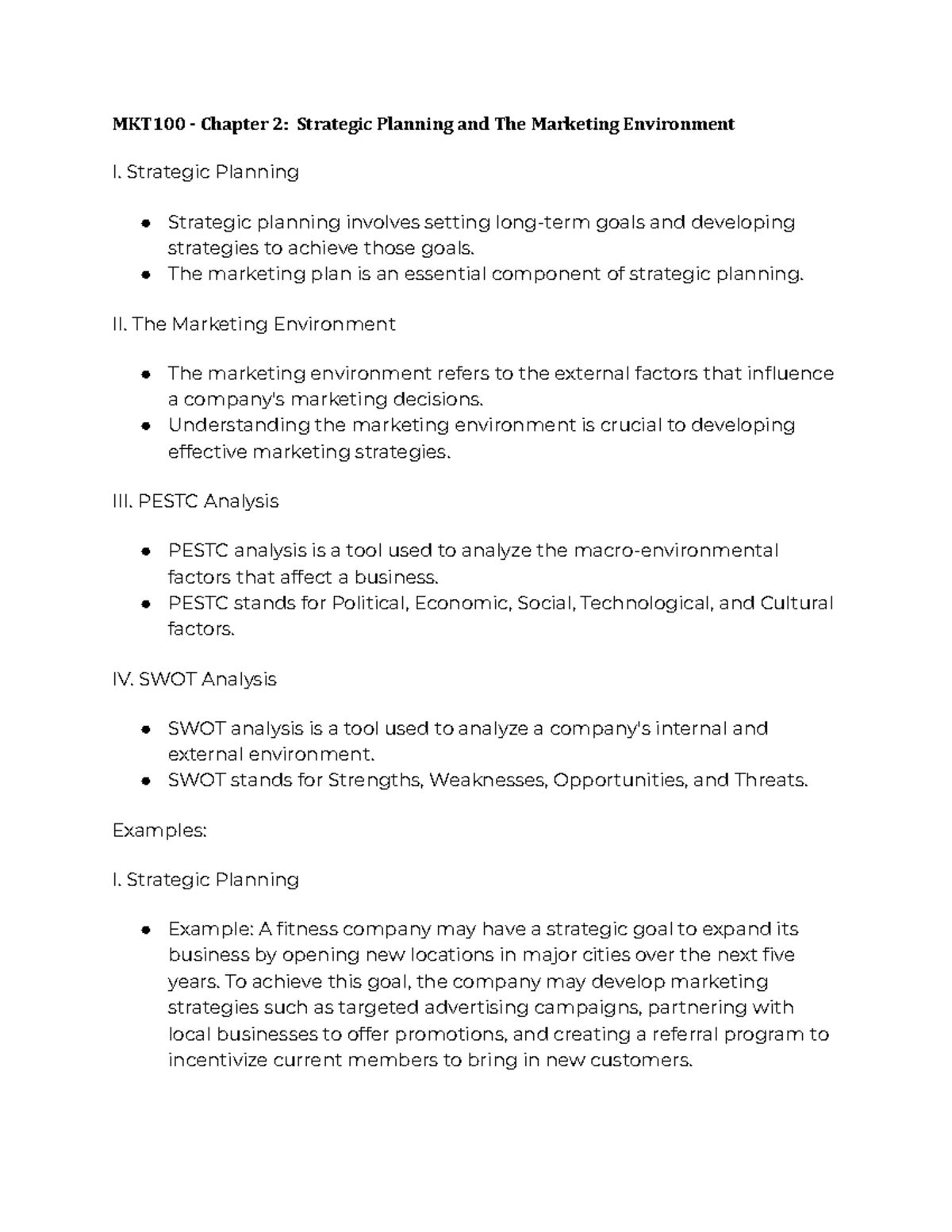 MKT100 - Chapter 2 Strategic Planning and The Marketing Environment ...