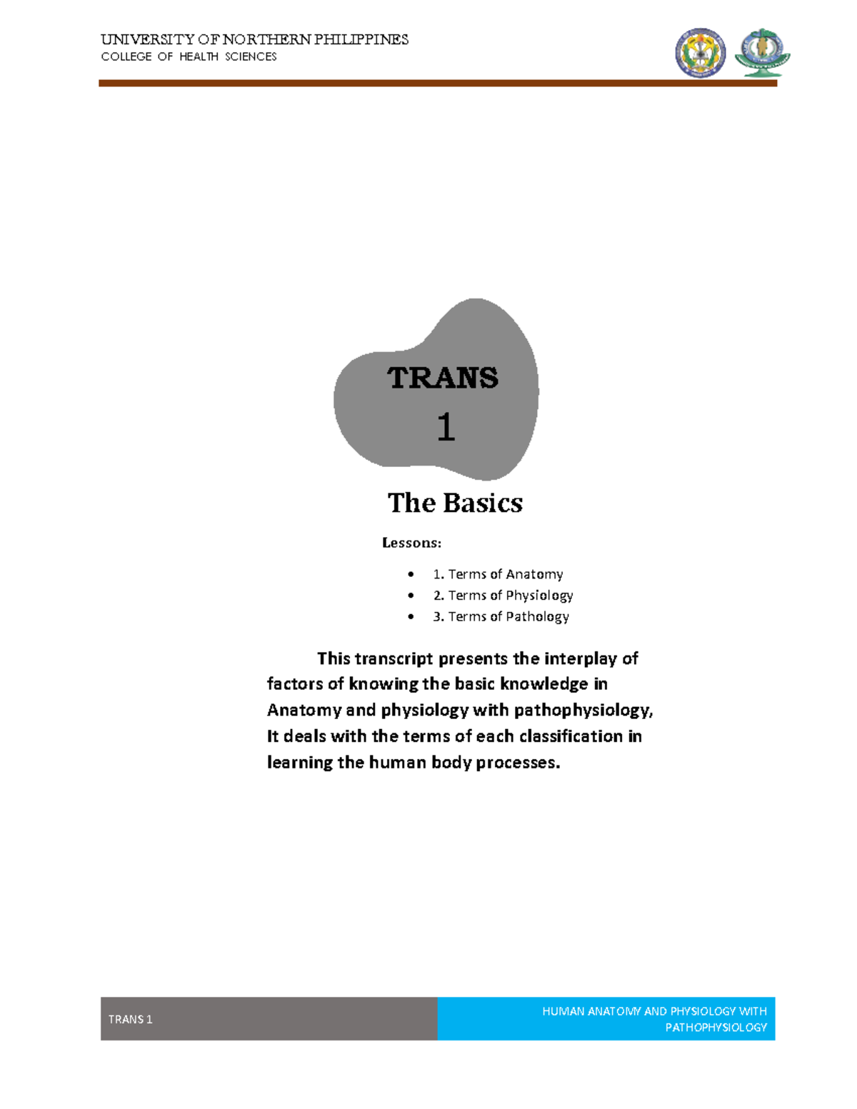 Trans 1 HAPP COLLEGE OF HEALTH SCIENCES TRANS . The Basics Lessons