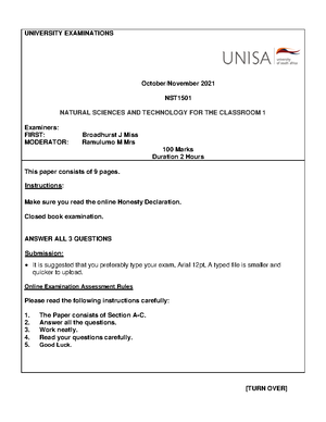 October NST 1501 EXAM - Natural Science - STUDENT NAME: M RIET STUDENT ...