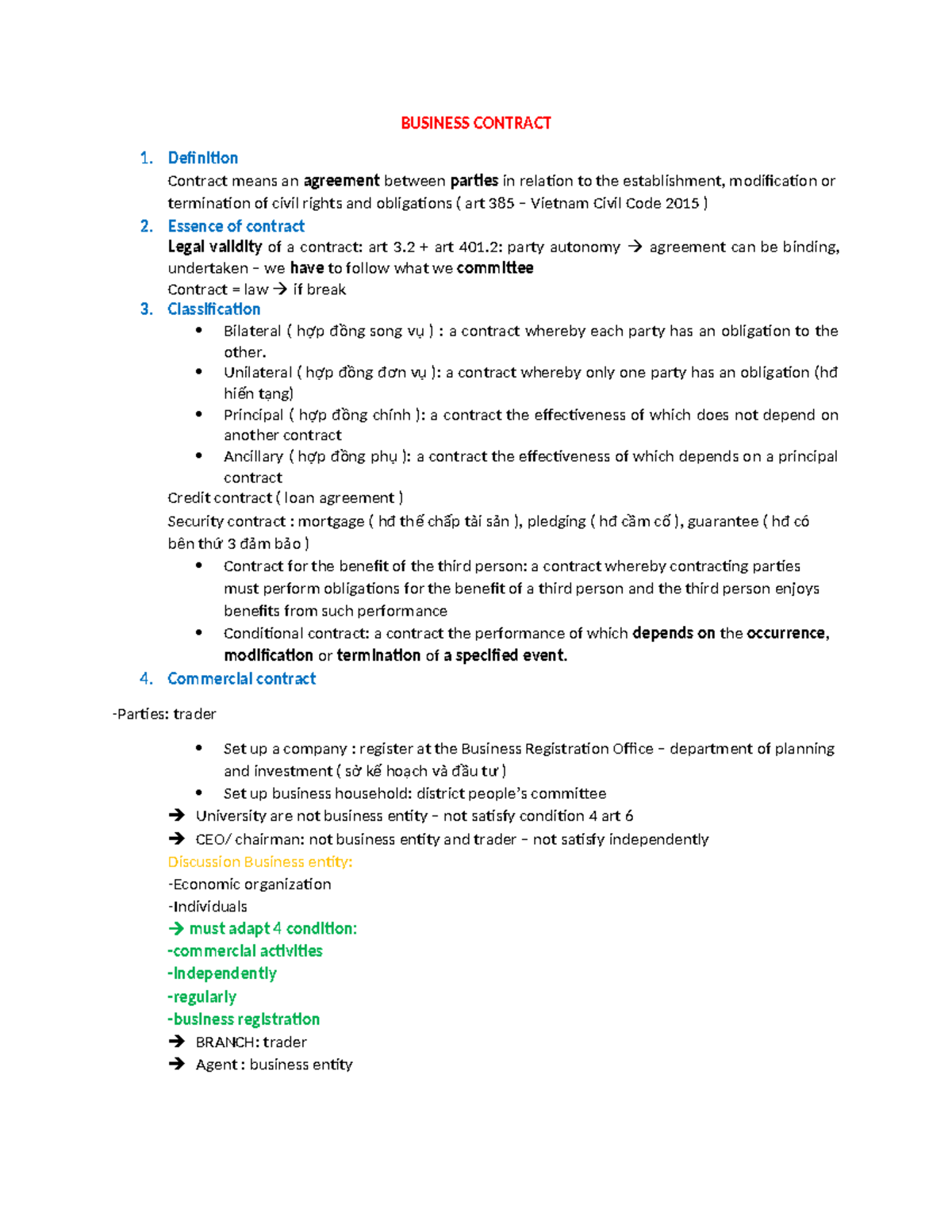 Chapter 2 Law Business contract BUSINESS CONTRACT Definition