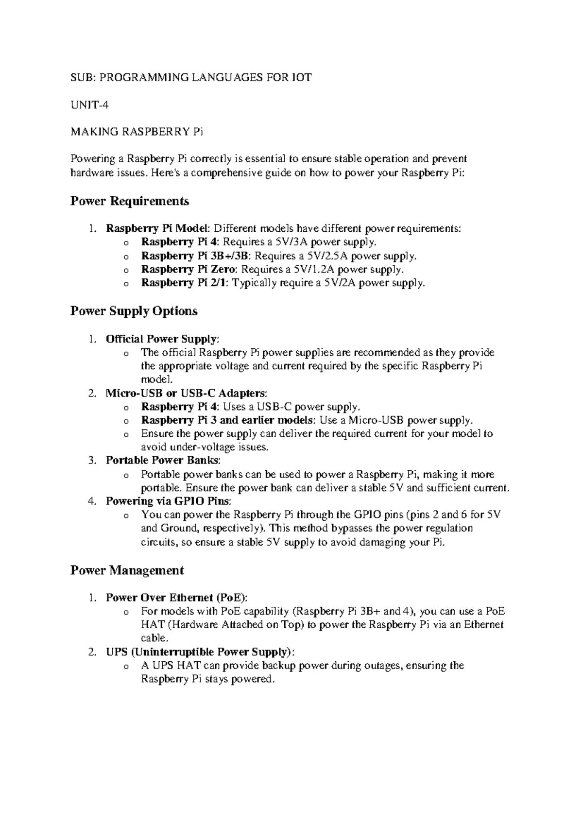 Powering Raspberry Pi - easy notes - SUB: PROGRAMMING LANGUAGES FOR IOT ...