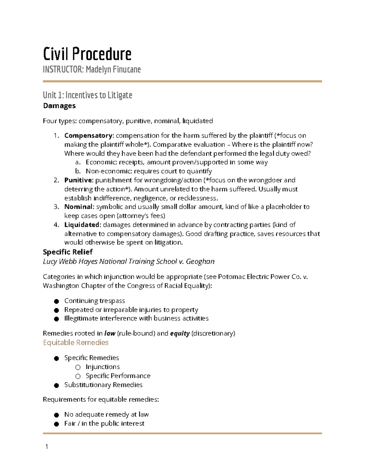 Civil Procedure Outline - Civil Procedure INSTRUCTOR: Madelyn Finucane ...