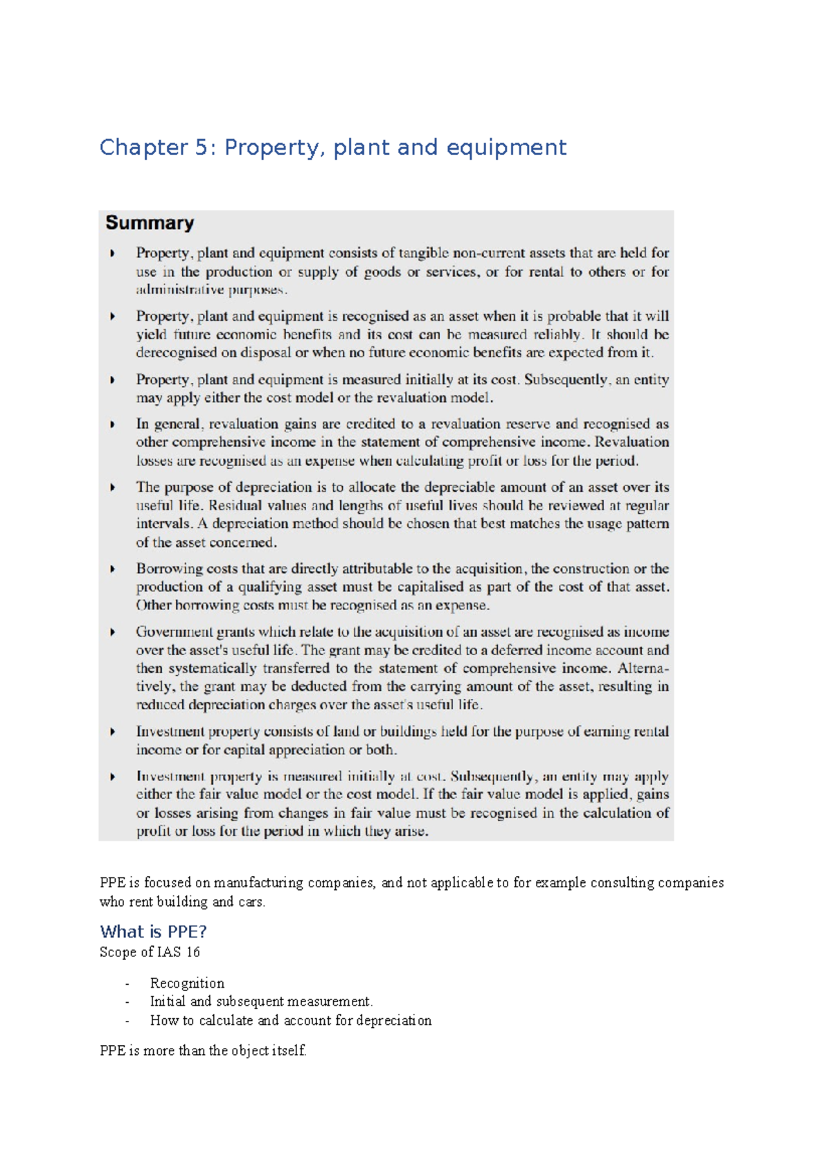 Melville chapter 5 PPE notes Chapter 5 Property, plant and equipment