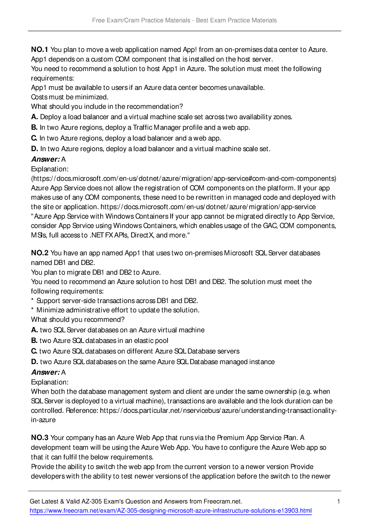 AZ-305 - AZ-305 Dumps - NO You plan to move a web application named App!  from an on-premises data - Sns-Brigh10