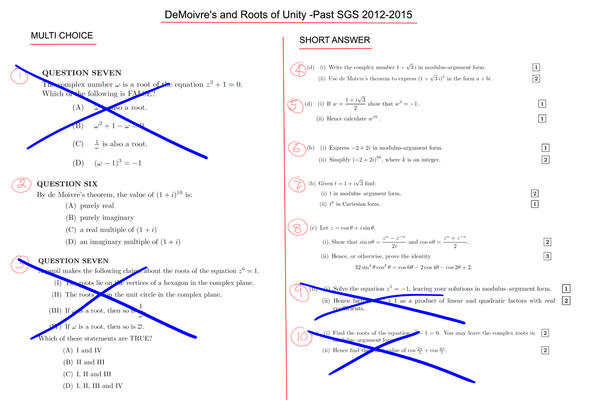Extra De Moivre's Qus (3A and 3B only) - Past SGS 2012-2015 - Studocu
